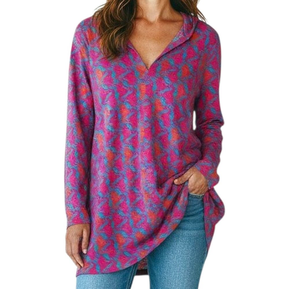 Lilly Pulitzer Noelle Mini Seahorse Lightweight Tunic Hoodie V-neck Preppy - S